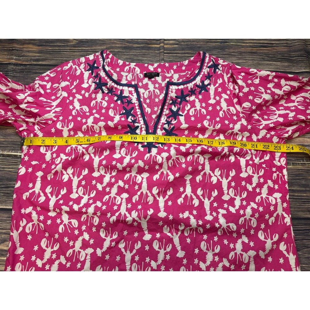 Talbots Tunic Top Womens 1X Pink Lobster Starfish Cotton Nautical 3/4 Sleeve - Picture 6 of 14
